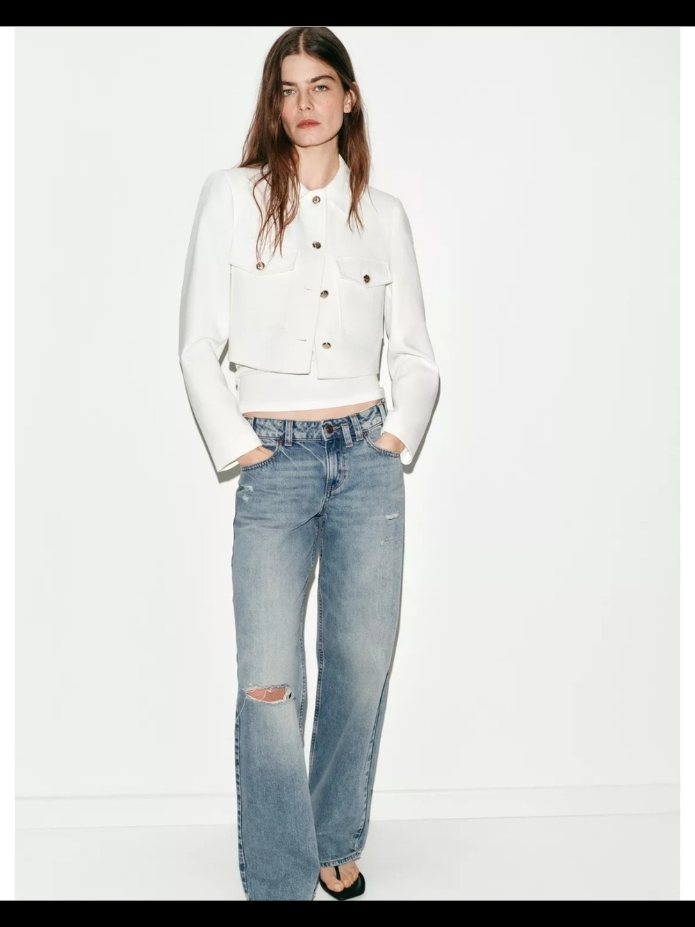 White/off White Cropped Zara Jacket - Picture 3 of 9